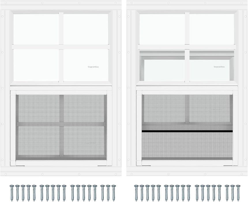 2 Pack Shed Window, 12" W X 18" H Flush Mount Window with Tempered Glass for Sheds, Chicken Coops, Garage and Playhouse (White)