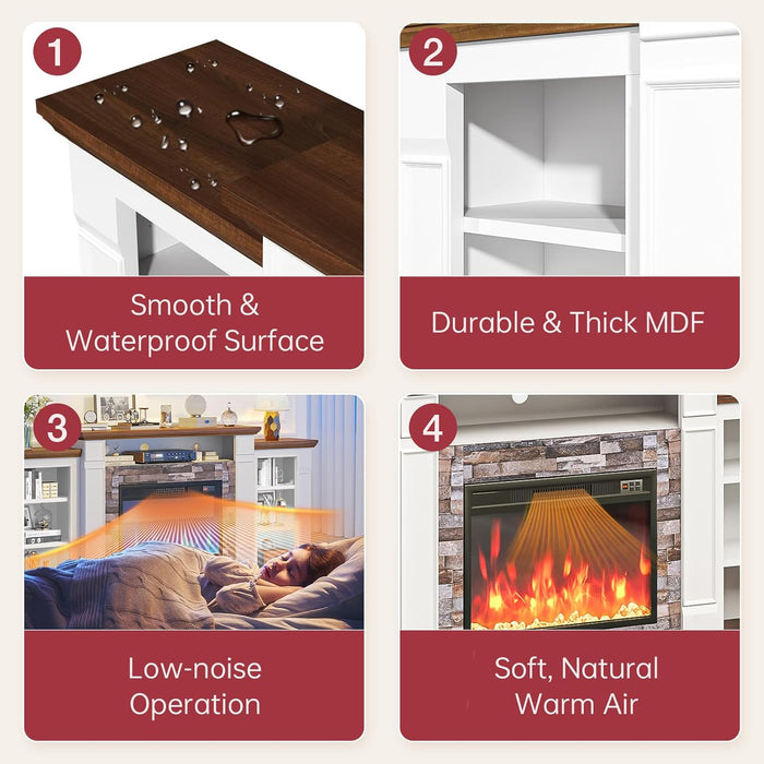 70" Fireplace TV Stand, Electric Fireplace with Mantel, Modern Entertainment Center with Open Storage, Remote Control, Adjustable Flame, Fire Place TV Stand for Living Room, Bedroom
