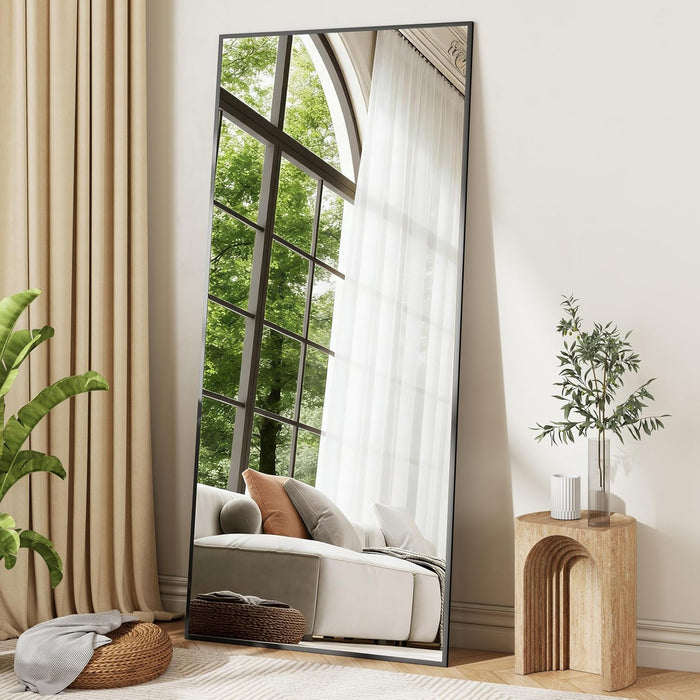 71"X32"Full Length Mirror,Black Floor Length Mirror with Stand,Shatterproof Tempered Glass&Aluminum Alloy Frame,Freestanding Full Body Mirrorr for Bedroom,Living Room,Dressing Room
