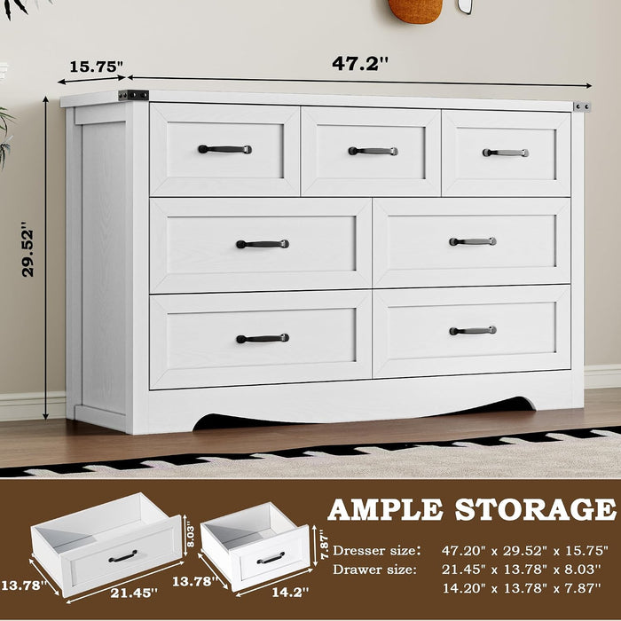 7-Drawer Dresser for Bedroom, Modern Wooden Chest of Drawers with Metal Handles, Anti-Tipping Design, Sturdy and Stable Storage Organizer for Living Room, Entryway, Home Office