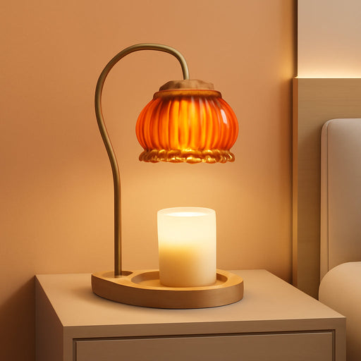 Candle Warmer Lamp with Timer, Dimmable Electric Candle Warmer Melter, Fragrance Candle Holders for Home Decoration Gift for Women, Dark-Orange