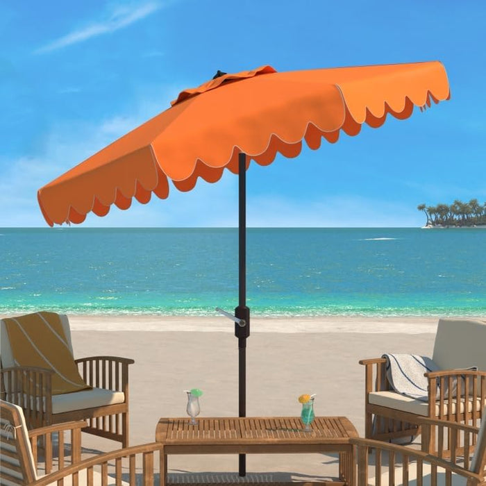 Safavieh PAT8010A Collection Venice Navy and White Single Scallop 9Ft Crank Outdoor Push Button Tilt Umbrella