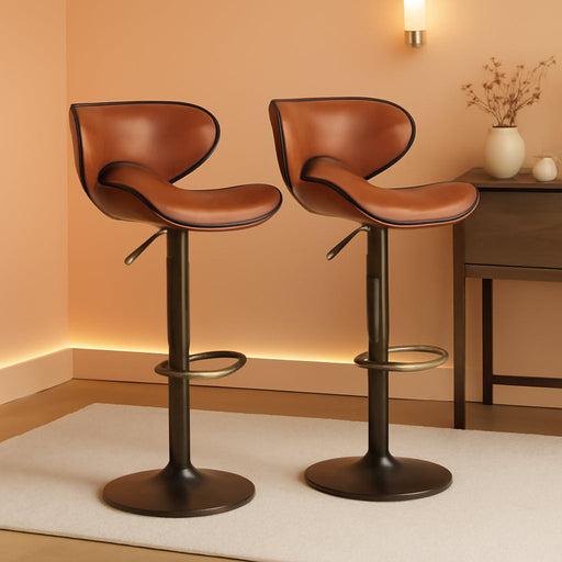 Set of 2 Barstools, Swivel Bar Stool with Backrest, Footrest and Height Adjustable, Counter Barstool for Bar, Kitchen, Dining Room, Living Room and Bistro Pub (Dark Brown, Set of 2)