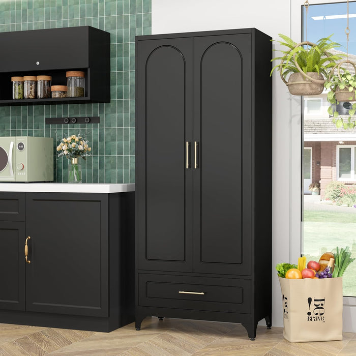 75In Black Industrial Pantry Cabinetry With Drawers