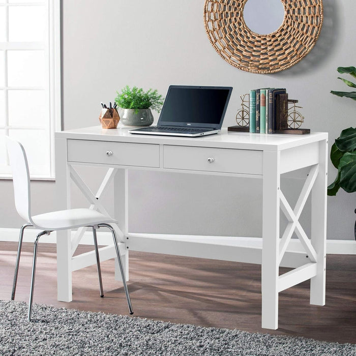 Computer Desk Study for Home Office, Modern Simple 40 Inches White Desk with Drawers, Makeup Vanity Console Table