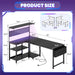 L Shaped Desk Gaming Desk with LED Light & Power Outlet, 55 Inch Reversible Computer Desk with Pegboard & Shelf & Storage Bag for Home Office, Black