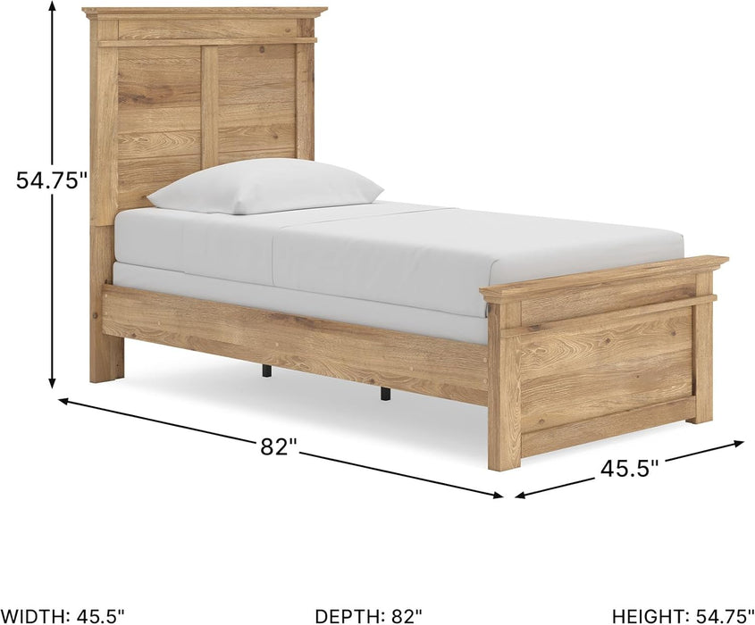 Signature Design by Ashley Fenderport Twin Bed Frame with Panel Headboard and Footboard, Cottage Bedroom Style for Kids and Guest Rooms, Natural Brown