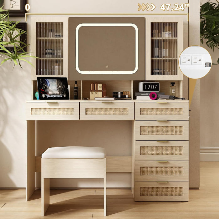 Vanity Table With Electroluminescent LED Mirror Natural