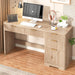 59" Fluted Executive Desk with Adjustable File Drawer, Workstation Computer Desk with 4 Storage Drawers, for Home Office, Study, Writing, Oak