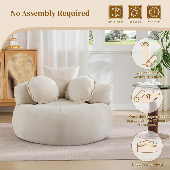 Round Oversized Floor Chair Beige Chenille Utility