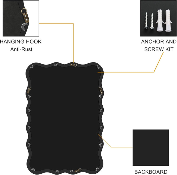 28X40 Inch Wavy Wood Mirror for Wall, Black Solid Wood Frame