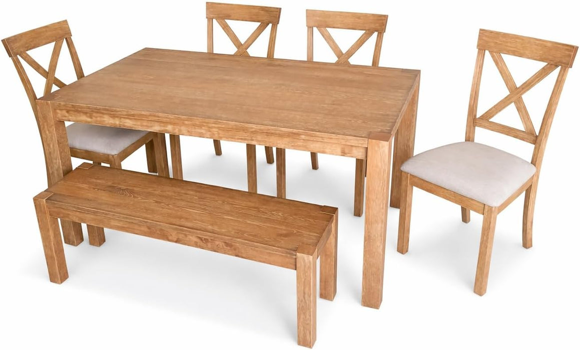 Janet 60" Transitional Rectangular Wood Dining Table with 4 Straight Legs, Large Solid Farmhouse Style Kitchen Furniture for 6 People, Essential Home Dining Room Centerpiece, Antique Natural Oak