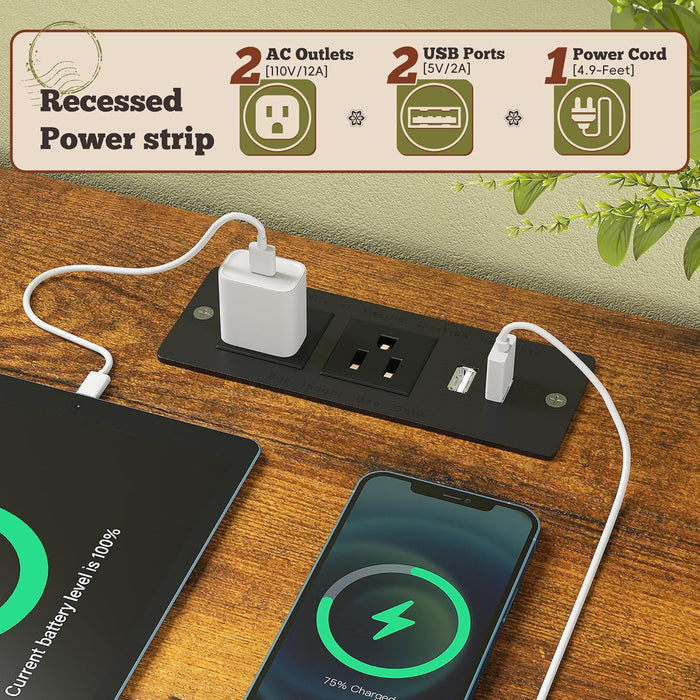 55" W Dresser for Bedroom with 9 Drawers, LED TV Stand with Power Outlets for 45, 55, 65 Inch TV, Sturdy Long Chest of Drawers with Extra 2 Wooden Shelves, Rustic Brown