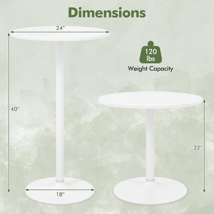 round Bistro Table, Height Adjustable Bar Height Cocktail Table, High Top Pub Table Snack Table with Heavy-Duty Metal Base for Home Bar, Dining Room, Restaurant, White