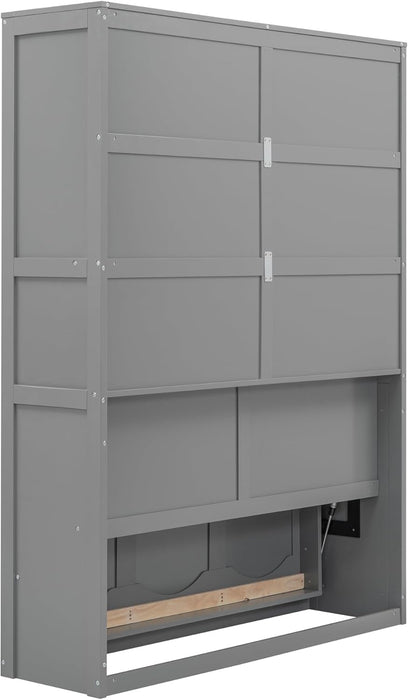 Full Size Murphy Bed Wall Bed with Shelves and Mattress Holder,Wood Hideaway Cabinet Chest W/Slat Support,Can Be Folded,For Small Room,Dorms,Gray