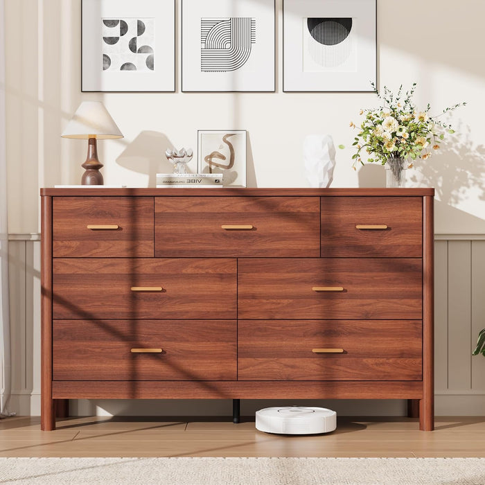 7 Drawer Dresser, Modern Wooden Storage Chest of Drawers, Walnut