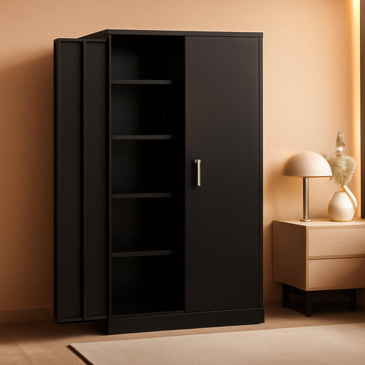 SeventyTwoInch Black Stainless Steel Locking Storage Cabinet