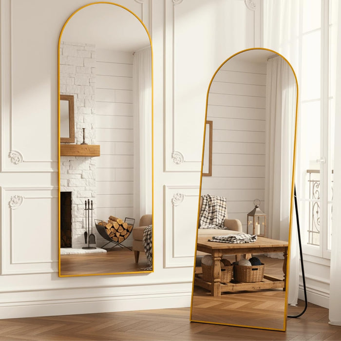 Mirror Full Length, 71 X 26 Inches Floor Mirror with Stand, Xx-Large Arch Gold Mirrors for Bedroom, Dressing Room, Home Decor, Gold