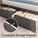 Queen Bed Frame with 2 Drawers, LED Lights, Charging Station, Rustic Grey