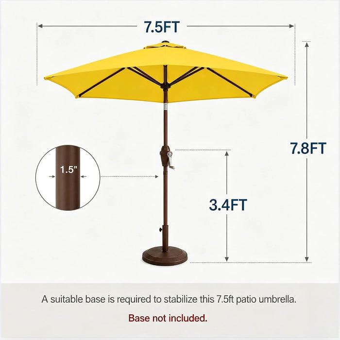 7.5Ft Patio Umbrella, Outdoor Table Market Umbrella with Smooth Crank Lift, 6 Windproof Fiberglass Ribs, UPF50+ UV Protection for Deck, Pool, Garden and Backyard