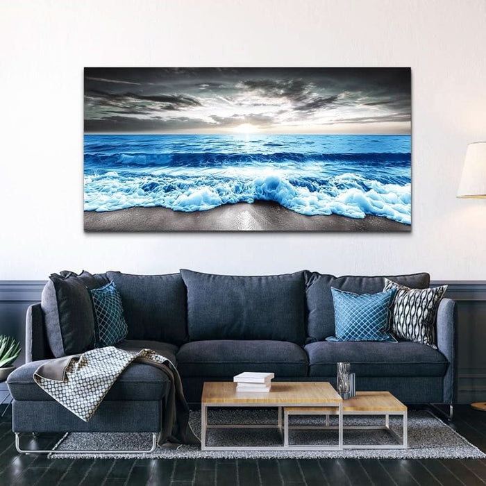 Wall Art for Living Room Large Wall Decor for Office Modern Bedroom Wall Decor Blue Beach Sun Ocean Landscape Canvas Prints Wall Paintings Seascape Framed Pictures Artwork Home Decor 40X20