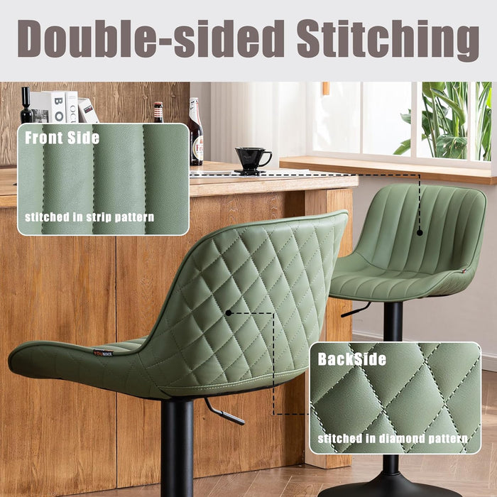 Bar Stools Set of 2 Counter Height Barstools with Backs Swivel Faux Leather Kitchen Island Bar Chair Modern Adjustable Breakfast Taburetes De Bar Padded Sillas Para Barra De Cocina Olive Green