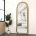 Full Length Mirror 56"X20" Arch Floor Mirror with Stand Arched Full Body Mirror Standing Hanging or Leaning against Wall for Bedroom Flannel Wrapped Wooden Frame Milk Tea