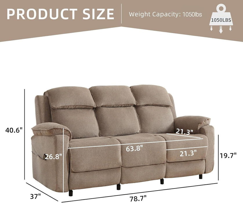 Power Reclining Sofa, 3 Seat Electric Recliner Couch for Adults, Adjustable Home Theater Seating with Side Pocket for Small Space, Living Room, Office(Khaki)