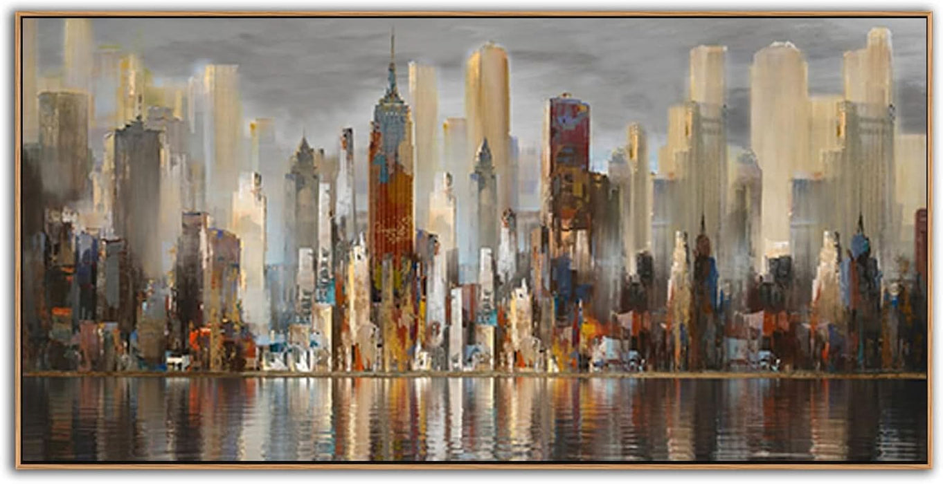 Abstract Modern Canvas Wall Art for Living Room Cityscape New York Wall Decor City Theme Paintings Brown Framed Pictures Office Artwork Wall Decor Bedroom above Bed