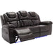 83.1 in Flared Arm Faux Leather Rectangle Manual Recliner 3-Seat Sofa In. Brown with Center Console and LED Light Strip