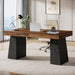 55 Inches Executive Desk, Mid-Century Modern Home Office Desk, Wood Computer Table Business Workstation Small Conference Table, Black & Brown
