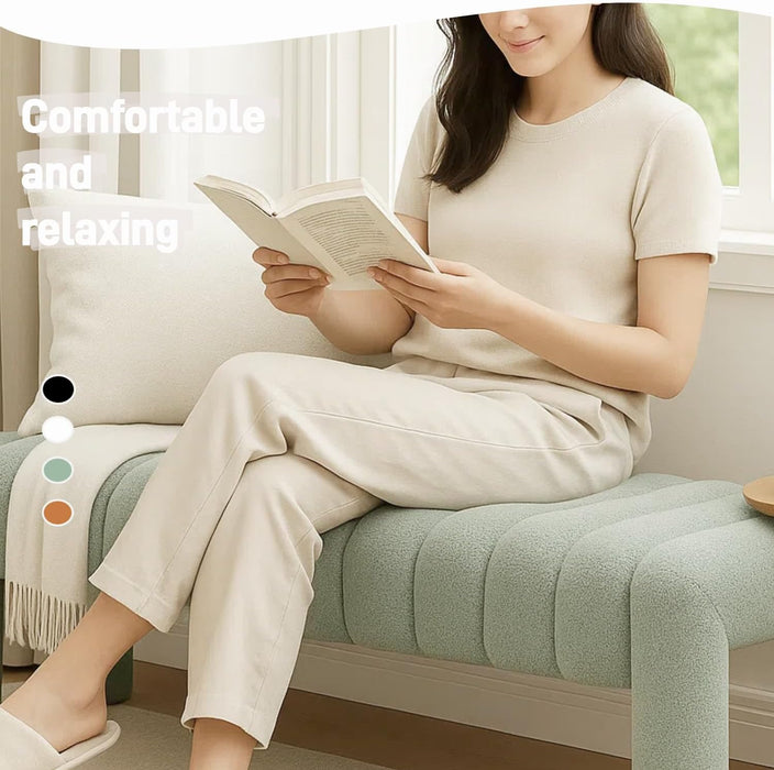 42.5" Upholstered Ottoman Bench,Modern Boucle Entryway Bench with Seating,Upholstered End of Bench,Teddy Fabric Footrest for Bedroom,Living Room