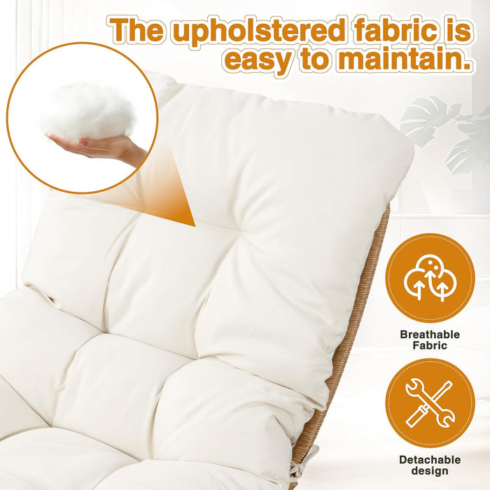 Outdoor Rattan Swivel Chair,Nature Wicker Patio Rotating Chair with Beige Thickened Cushion and Side Pocket,360° Rotation Patio Lounge Chairs for Living Room Bedroom Backyard Balcony