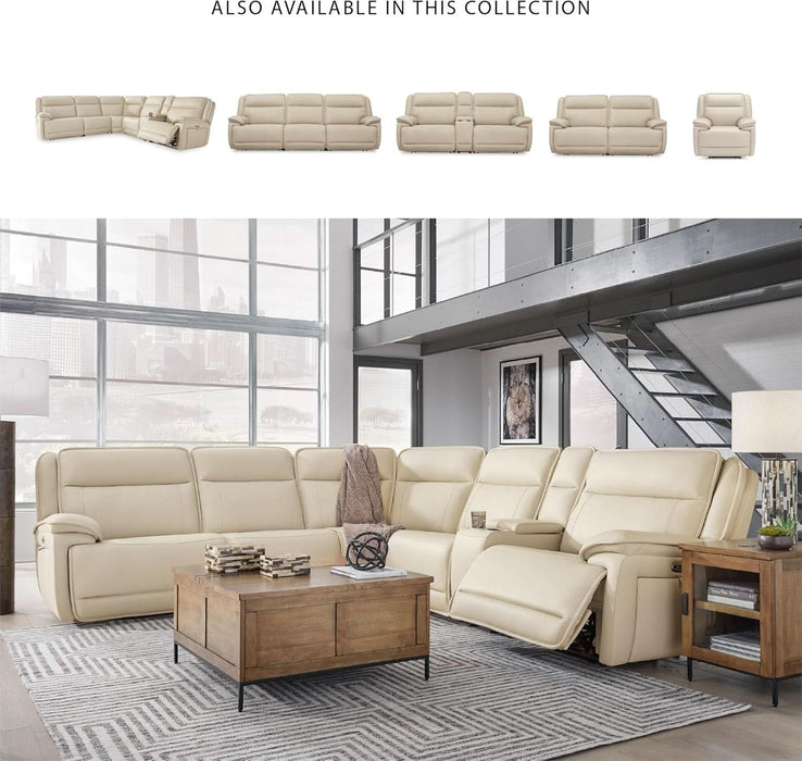 Double Deal Modern Leather Match 3-Piece Power Reclining Sofa Sectional with Adjustable Headrest, USB Ports, Storage and Cup Holders, Beige