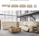 Double Deal Modern Leather Match 3-Piece Power Reclining Sofa Sectional with Adjustable Headrest, USB Ports, Storage and Cup Holders, Beige