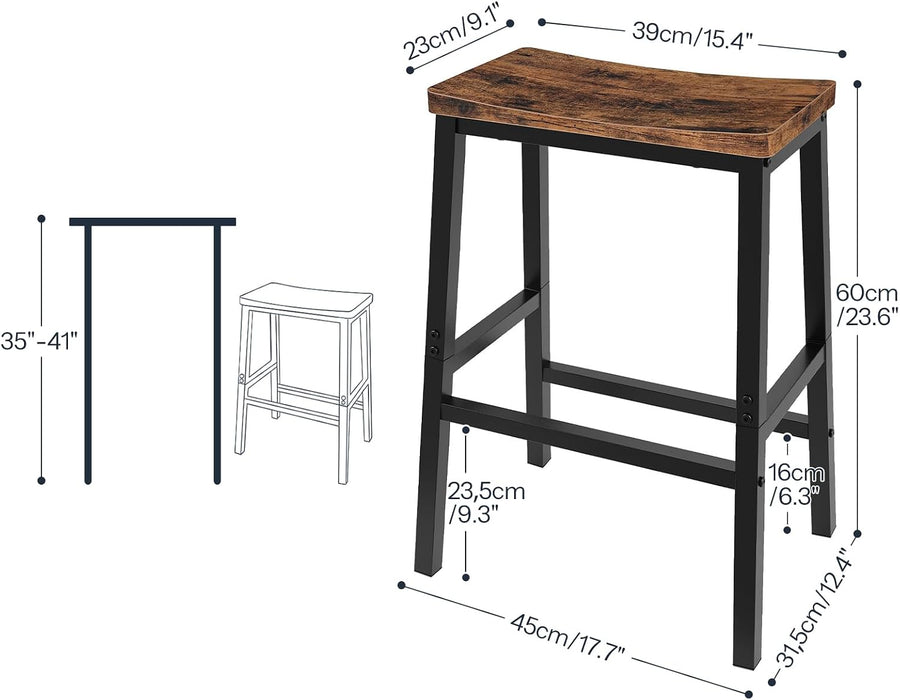 Bar Stools Set of 4, Counter Height Bar Stools, 23.6'' Bar Chairs, Saddle Stools with Footrests, Industrial Barstools for Dining Room, Kitchen, Bar, Rustic Brown and Black BF02MDP401
