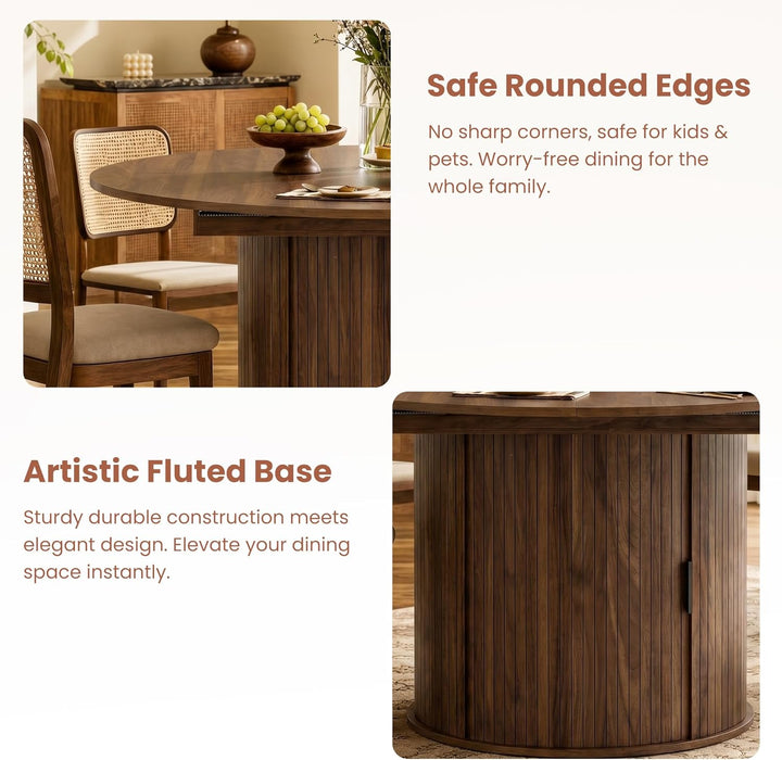 Walnut Extendable Round Dining Table Hidden Storage