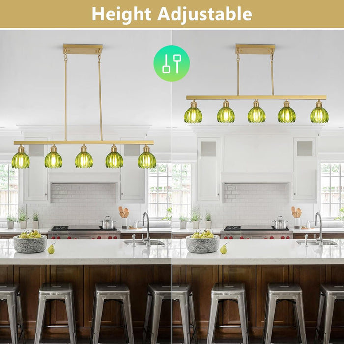 Gold Pendant Chandelier With Emerald Floral GlassShade