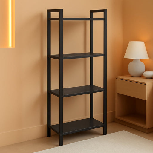 4-Tier Tall Bookshelf, Bookcase with Steel Frame, Book Shelf for Living Room, Home Office, Study, 9.4 X 15.7 X 42.1 Inches, Industrial Style, Ebony Black and Black ULLS099B56