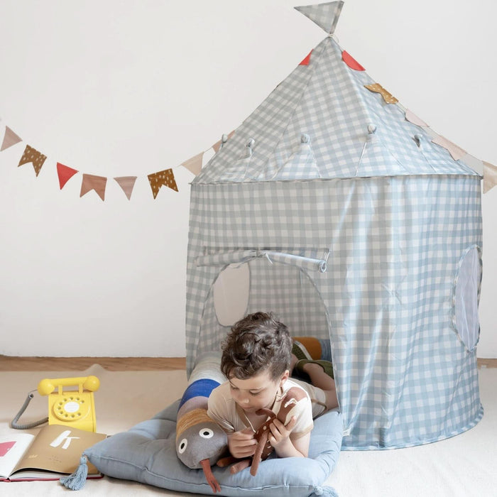 Kids Play Tent - Sustainable Recycled Fabric – Fun Spacious Childs Playhouse for Indoor Games for Boys & Girls - Durable Fort Pop up House for Toddlers & Children Age 3-10 - Gingham Blue