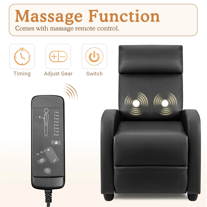 Massage Recliner Chair Single Sofa Chair Small Recliner Home Theater Seating PU Leather Living Room Sofa,Black