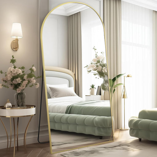 76"X34" Arched Gold Mirror Full Length, Gold Standing Floor Mirror