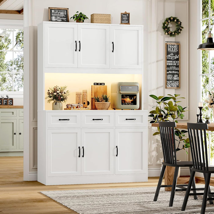 Tall White 72Inch Kitchen Pantry Cabinet Illumination