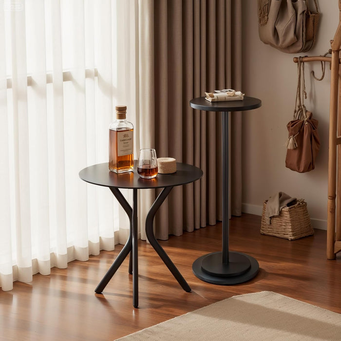 Premium Stone round Drink Table,Heavy Duty Engineered Marble Base Top Coffee Table,Cocktail Accent End Table for Living Room, Weighted Base Small Accent Side Table for Bedroom, Corners,Black