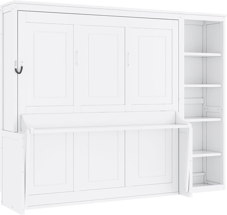 Queen Murphy Bed DeskWorkspace IntegratedBookshelf White