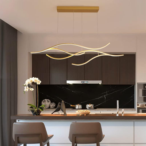 Contemporary LED Linear Wave Chandelier Gold Dimmable
