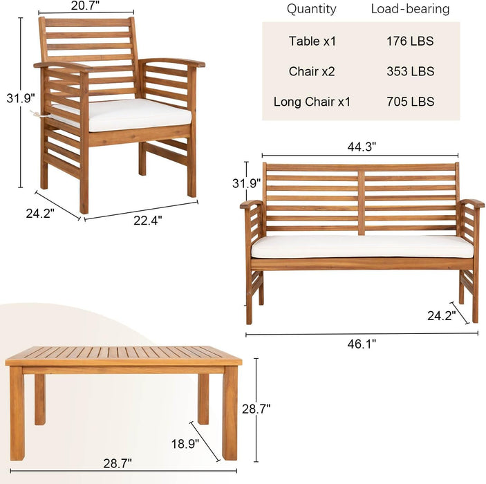 Outdoor Wood Sofa Set Patio Conversation Sets Acacia Patio Sofas Set with Thick and Soft Cushions Easy to Assemble Patio Furniture Set Natural Acacia Wood Compact and Sturdy Design Furniture Set