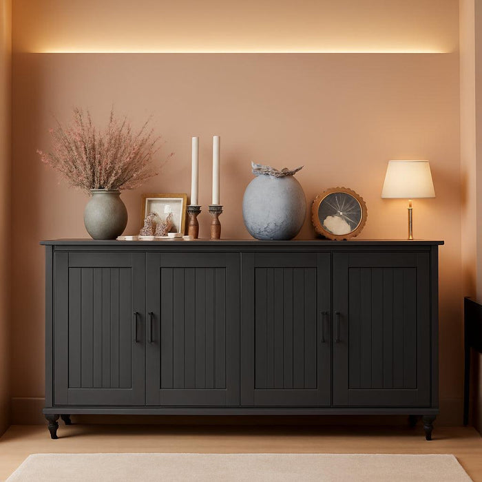 62'' Coffee Bar Cabinet Kitchen with Storage, Buffet Cabinet with Storage, Sideboard Buffet for Dinning Room, Kitchen & Living Room (4 Doors, Black)