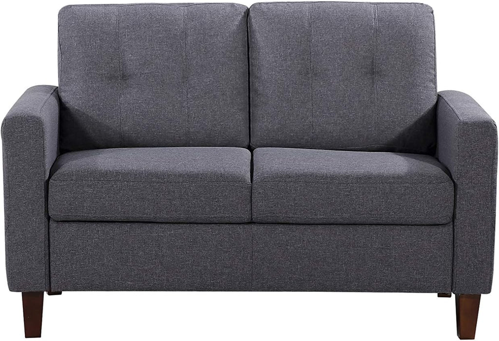 Modern Linen Loveseat Button Tufted Tapered Legs