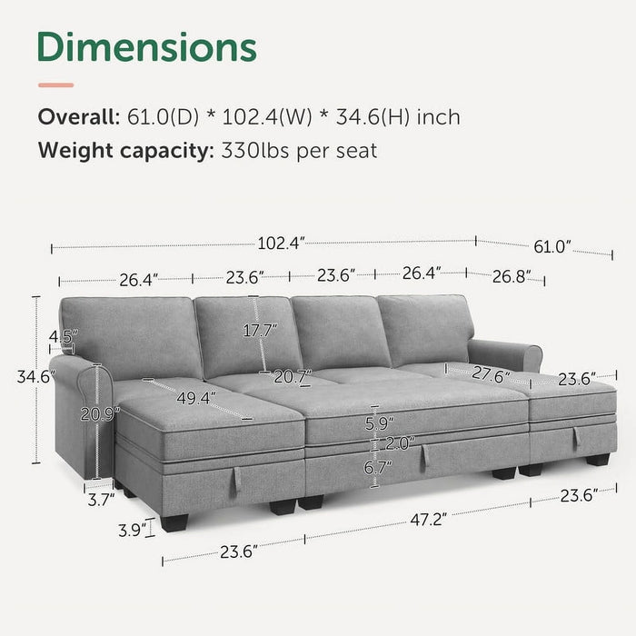 Modern Sectional Sofa Set Storage Couch Bed for Living Room and Apartment, Light Grey